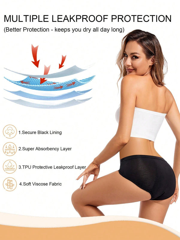 1 pieza bragas de alto de cintura absorbentes y a prueba de fugas en color negro para mujeres, ropa interior menstrual con ajuste elastico y comodo