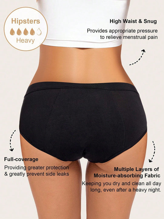 1 pieza bragas de alto de cintura absorbentes y a prueba de fugas en color negro para mujeres, ropa interior menstrual con ajuste elastico y comodo