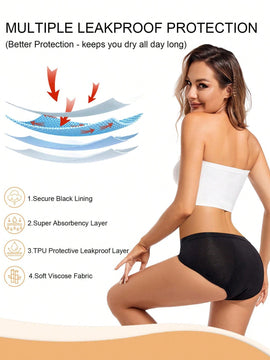 1 pieza bragas de alto de cintura absorbentes y a prueba de fugas en color negro para mujeres, ropa interior menstrual con ajuste elastico y comodo