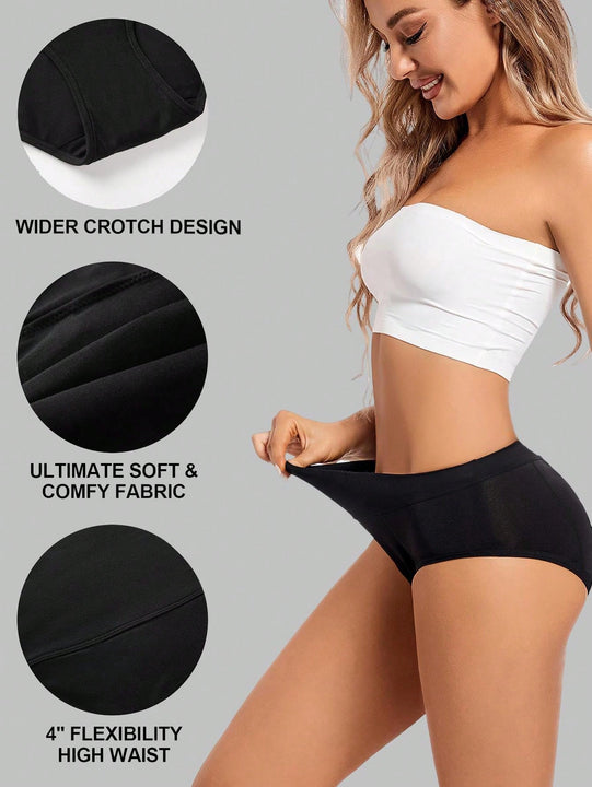 1 pieza bragas de alto de cintura absorbentes y a prueba de fugas en color negro para mujeres, ropa interior menstrual con ajuste elastico y comodo