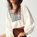 Camisa de vacaciones para mujeres con decoracion bordada en el cuello