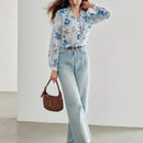 MOTF PREMIUM Blusa ligera con estampado floral y cuello lazo