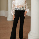 Exquisita, elegante y pesada camisa corta de manga larga con bordados transparentes y gracia