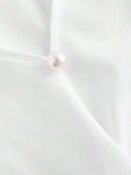 Camisa elegante de moda suave para mujer con cuello blanco, mangas abullonadas de largo completo, cruzada con lazo de cinta y lazo de lazo, blusa