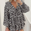 Blusa con estampado de leopardo, dobladillo con lazo y borde de volantes