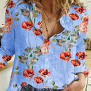 Camisa de moda estampada de manga larga con botones para mujer, adecuada para vacaciones en la playa en verano
