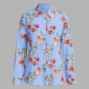 Camisa de moda estampada de manga larga con botones para mujer, adecuada para vacaciones en la playa en verano
