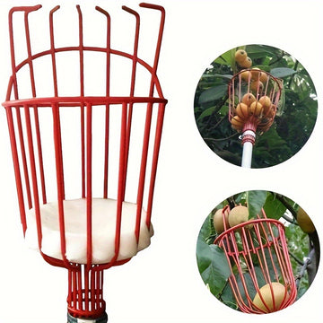 1 Juego de Herramienta Ajustable para Recoger Frutas - Palo de Aluminio Ligero con Cesta a Rayas Rojas y Blancas, Cosecha Fácil de Ramas Altas, No Necesita Energía