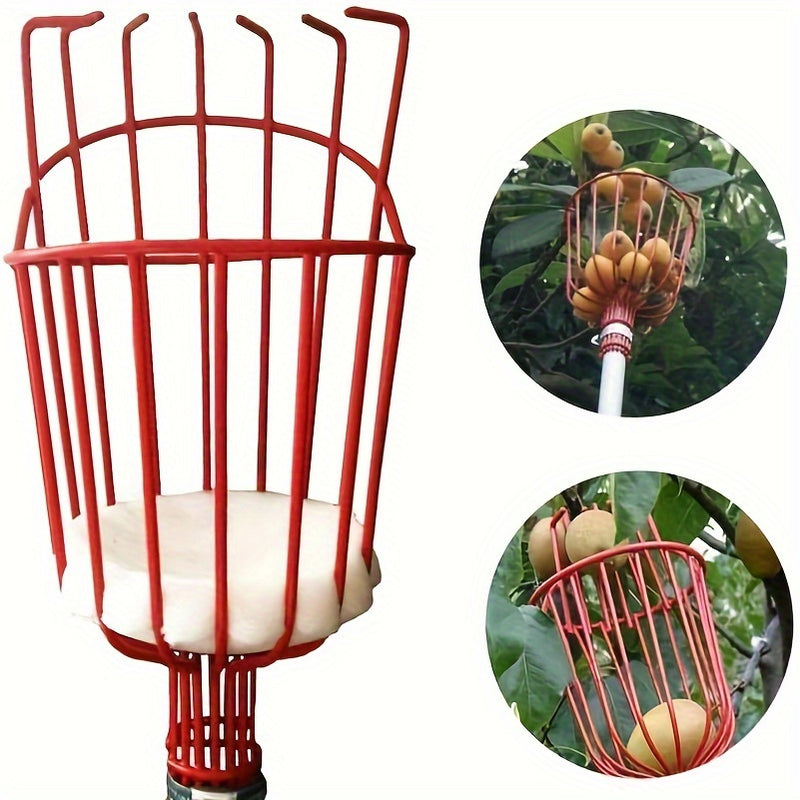 1 Juego de Herramienta Ajustable para Recoger Frutas - Palo de Aluminio Ligero con Cesta a Rayas Rojas y Blancas, Cosecha Fácil de Ramas Altas, No Necesita Energía