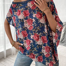 Camisa de manga murcielago con cuello asimetrico y estampado floral para mujer en verano