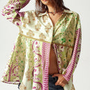 Camisa de vacaciones para mujer con diseno multicolor de empalme de patrones