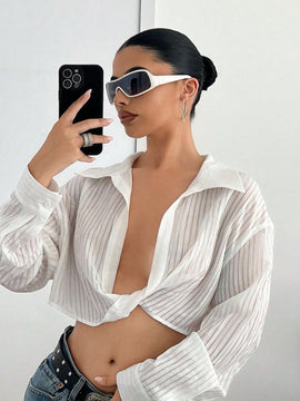 Conjunto de salida de mujer para otono Y2K, cardigan a rayas de manga larga sexy y retorcido como ropa de dormir, uso casual diario