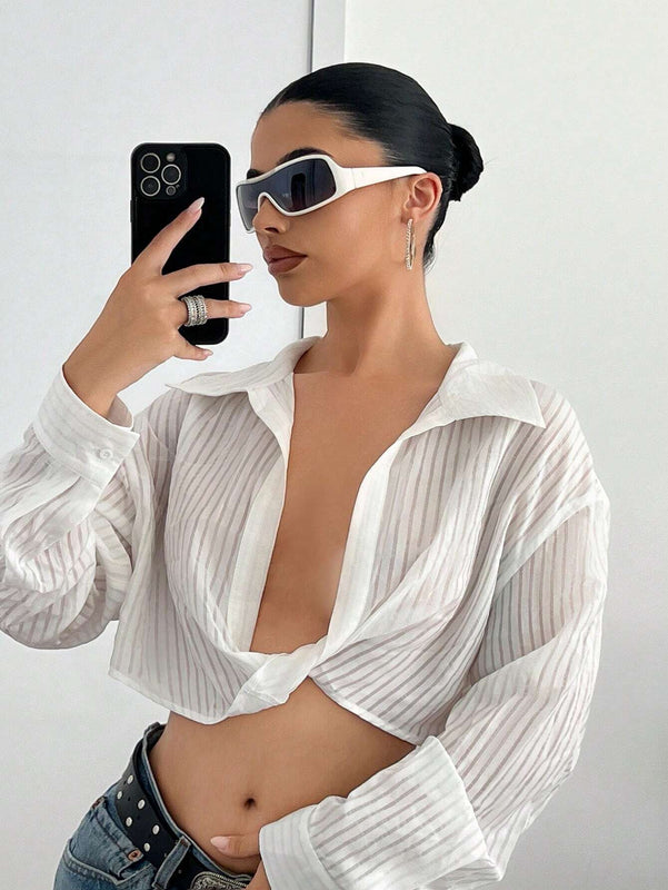 Conjunto de salida de mujer para otono Y2K, cardigan a rayas de manga larga sexy y retorcido como ropa de dormir, uso casual diario