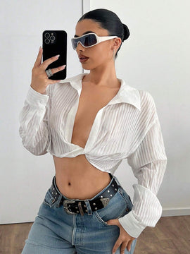 Conjunto de salida de mujer para otono Y2K, cardigan a rayas de manga larga sexy y retorcido como ropa de dormir, uso casual diario