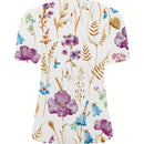 Camisa casual de manga corta simple para mujer con estampado de flores