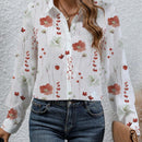 Camisa de mujer de manga larga con cuello abotonado estampada con flores