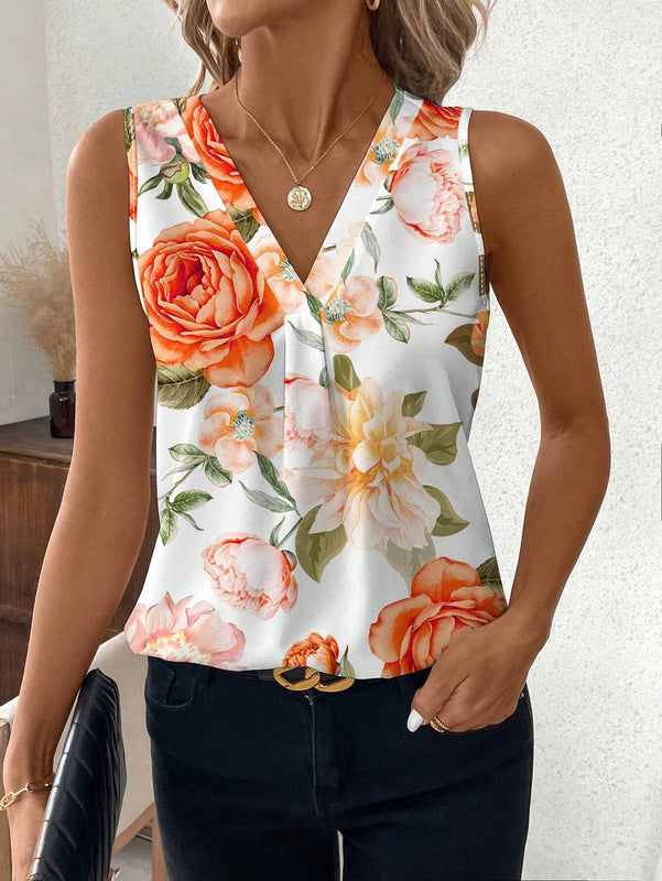 Camisa casual sin mangas con estampado floral, perfecta para el verano