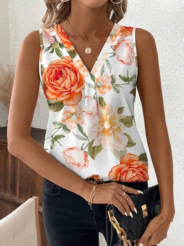 Camisa casual sin mangas con estampado floral, perfecta para el verano