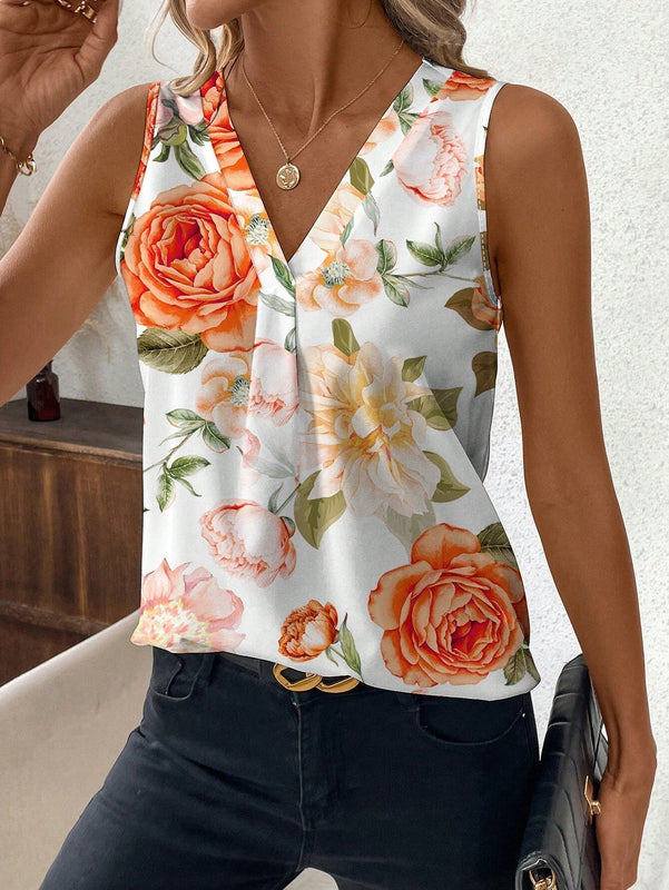 Camisa casual sin mangas con estampado floral, perfecta para el verano