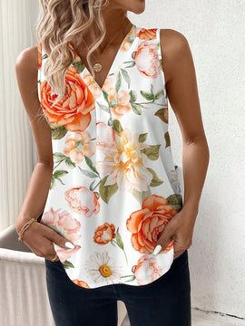 Camisa casual sin mangas con estampado floral, perfecta para el verano