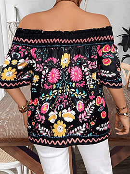 Blusa fruncida de ajuste holgado con estampado floral