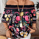 Blusa fruncida de ajuste holgado con estampado floral