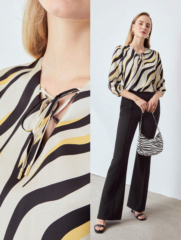 MOTF PREMIUM Blusa de cuello con cordon cebra
