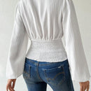 Camisa de manga abullonada de cuello en V estilo frances para mujer