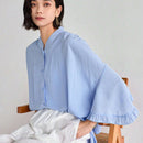 FRIFUL Blusa de encaje plisada con mangas murcielago y botones frontales para mujer, uso casual y diario