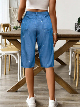 Lune pantalon capri de mujer efecto denim con revestimiento plateado