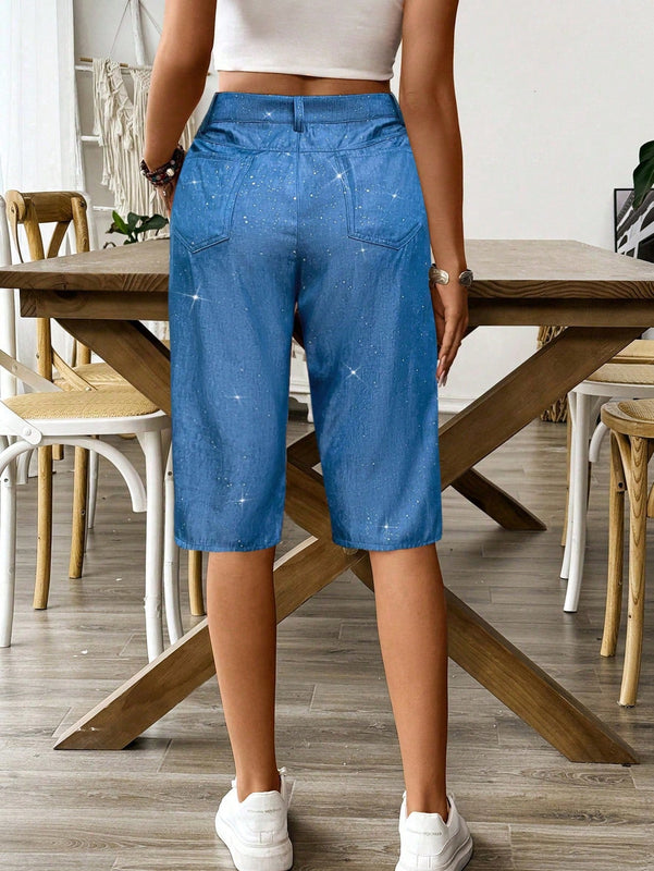 Lune pantalon capri de mujer efecto denim con revestimiento plateado