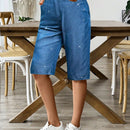 Lune pantalon capri de mujer efecto denim con revestimiento plateado