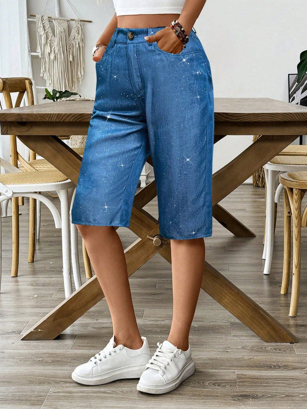 Lune pantalon capri de mujer efecto denim con revestimiento plateado