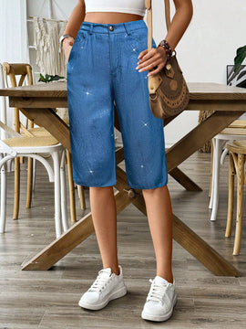 Lune pantalon capri de mujer efecto denim con revestimiento plateado