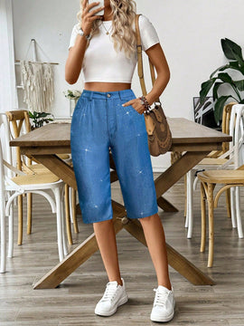 Lune pantalon capri de mujer efecto denim con revestimiento plateado
