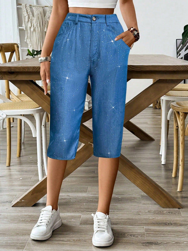 Lune pantalon capri de mujer efecto denim con revestimiento plateado