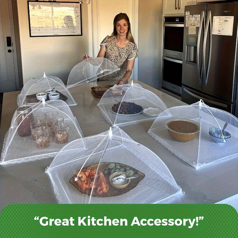 Cubierta de comida de malla blanca, protector de mesa plegable para picnic, gran mantel impermeable a la polvo, herramienta versátil para restaurante y cocina, camión de comida, decoración de Eid Mubarak, equipo de servicio de comida, vajilla para buffet