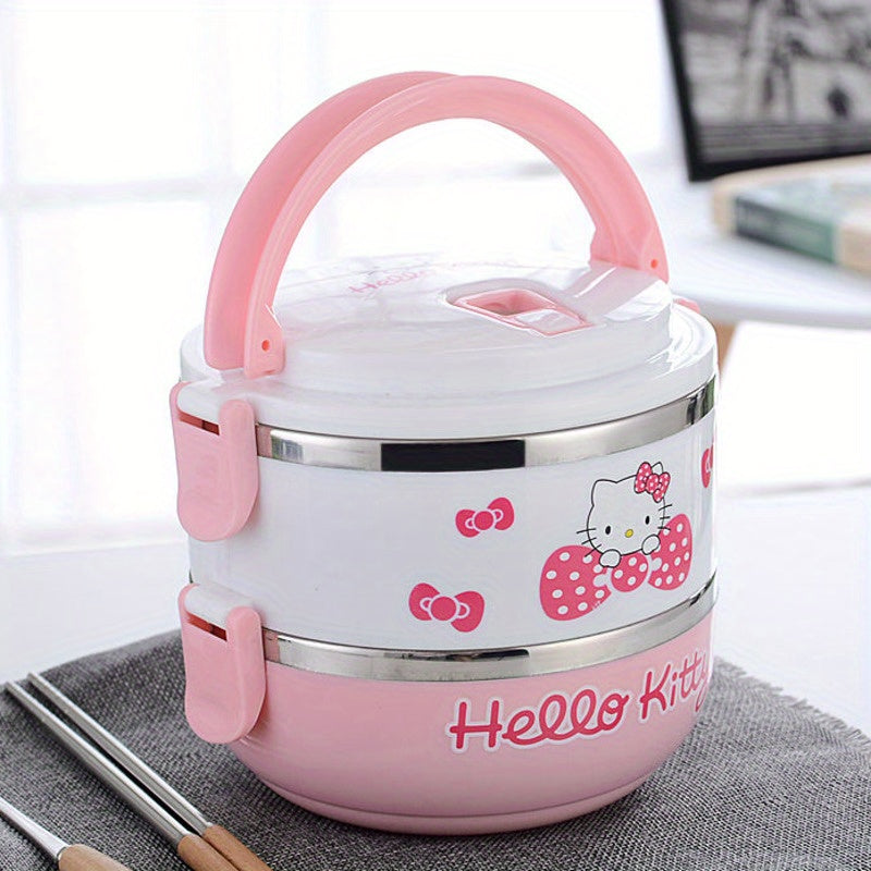 1pc Fiambrera de Tres Capas Hello Kitty, Caja Bento Aislada y Dividida, Vajilla Portátil para Oficina, Escuela y Picnics al Aire Libre