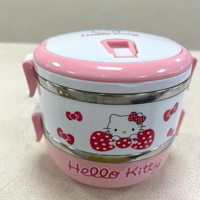 1pc Fiambrera de Tres Capas Hello Kitty, Caja Bento Aislada y Dividida, Vajilla Portátil para Oficina, Escuela y Picnics al Aire Libre