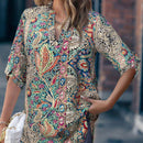 Camisa de estilo vintage de manga media para mujer con estampado