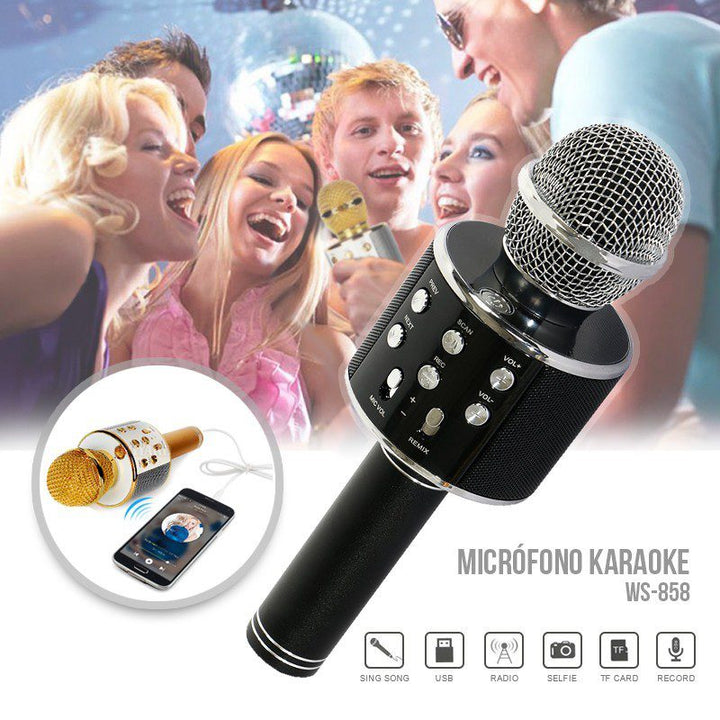 Micrófono Karaoke Bluetooth Parlantes Integrados para IOS y Android RF 858
