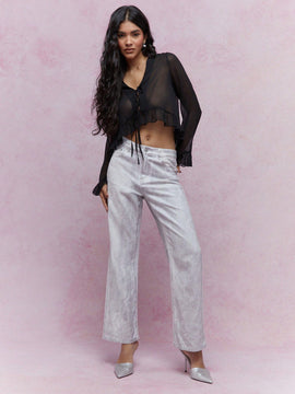 MISSGUIDED Blusa corta con volantes y vuelo transparente en dobladillo y mangas