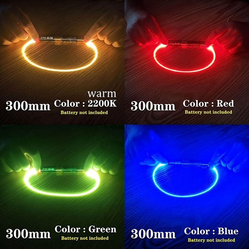 Tira de luces LED de silicona de 4 unidades con chip FCOB, iluminación flexible con batería, 0,5W, decoración DIY, opciones de regalo creativas - Filamento de bombilla espiral de diodo, tamaños múltiples, no incluye batería