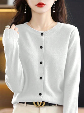 Essnce cardigan suelto y casual de mujer de un solo abotonado, de color liso, manga larga, para otono/invierno