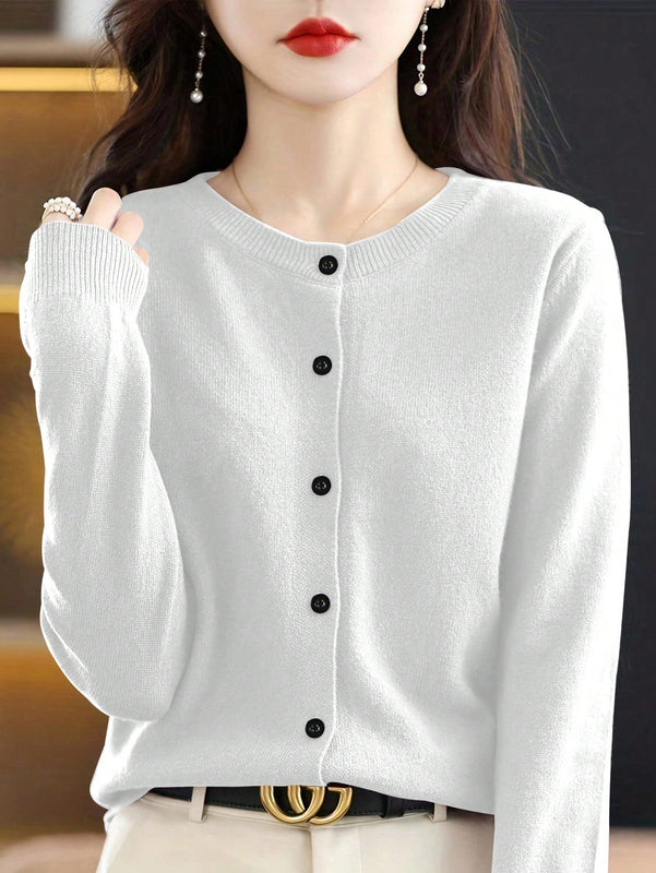 Essnce cardigan suelto y casual de mujer de un solo abotonado, de color liso, manga larga, para otono/invierno