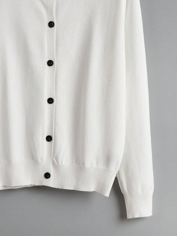 Essnce cardigan suelto y casual de mujer de un solo abotonado, de color liso, manga larga, para otono/invierno