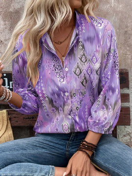 Camisa casual retro con estampado aleatorio para vacaciones