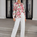 Camisa casual con botones de manga larga con estampado floral al azar