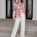 Camisa casual con botones de manga larga con estampado floral al azar