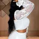 Blusa sexy de manga transparente con ribete de volantes